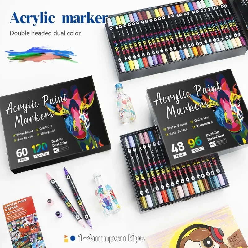 

168/24 Colors Dual Tip Acrylic Markers for Paper Glass Drawing Non Toxic Kids Washable Art Markers School Supplies Stationery