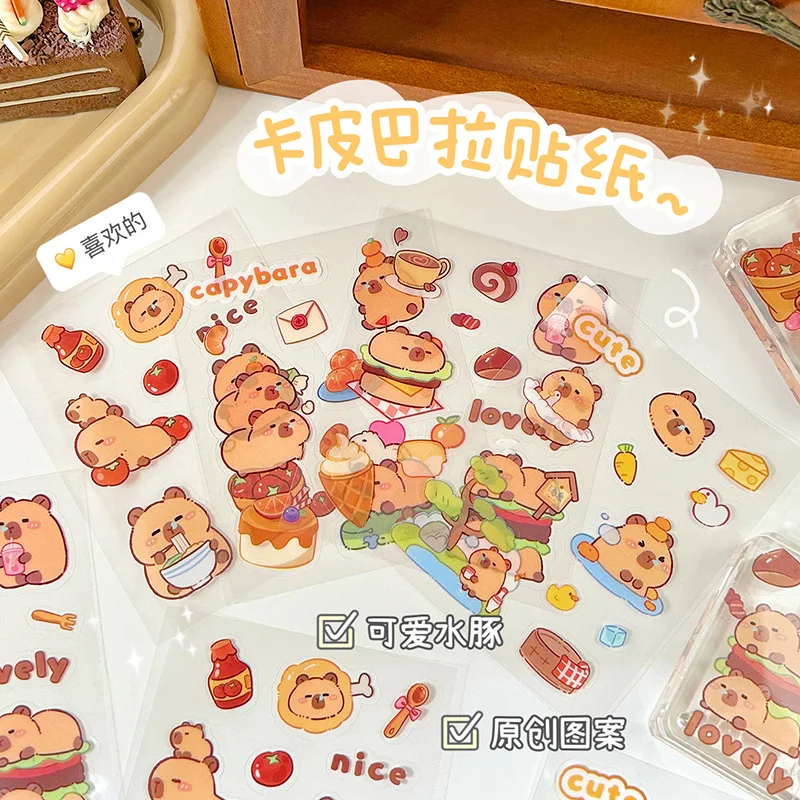 10Pcs Capybara Handbook PET Stickers Cartoon Capybara Students DIY Stickers Waterproof Water Stickers Cell Phone Case Stickers