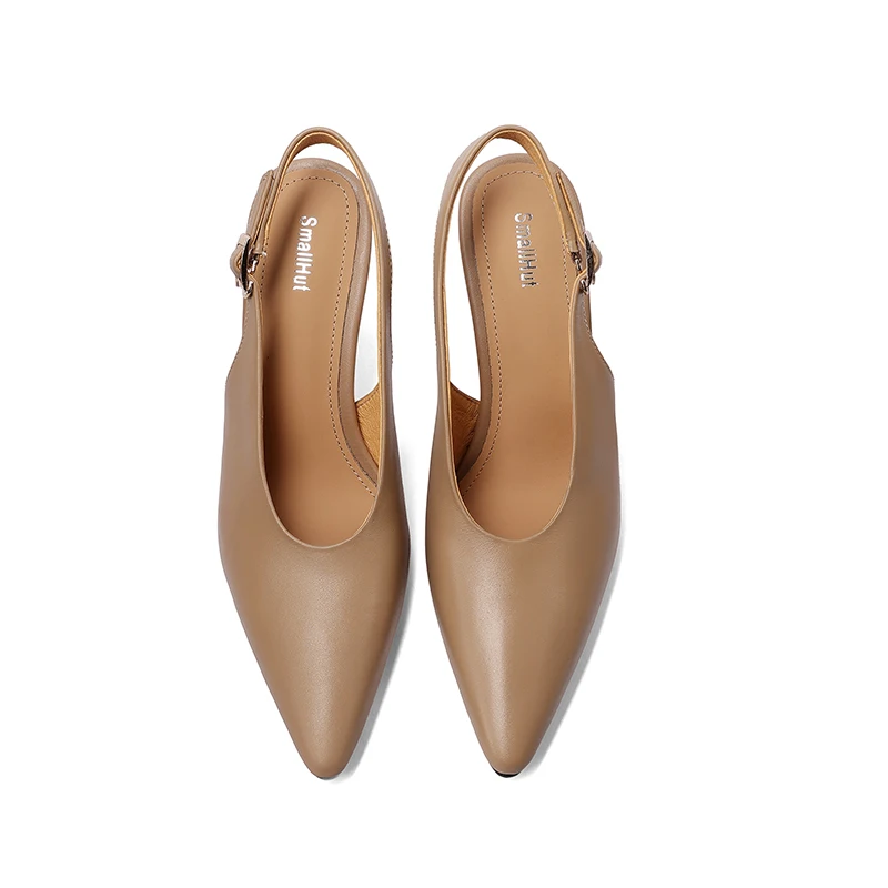 Women's Genuine Leather Slingback Pointed Toe Pumps - Black