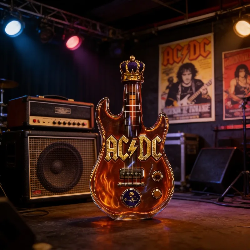 

Electric Guitar Shaped Whiskey Decanter with Crown Topper, Creative AC/DC Style Glass Liquor Bottle for Rock Fans Gifts Bar