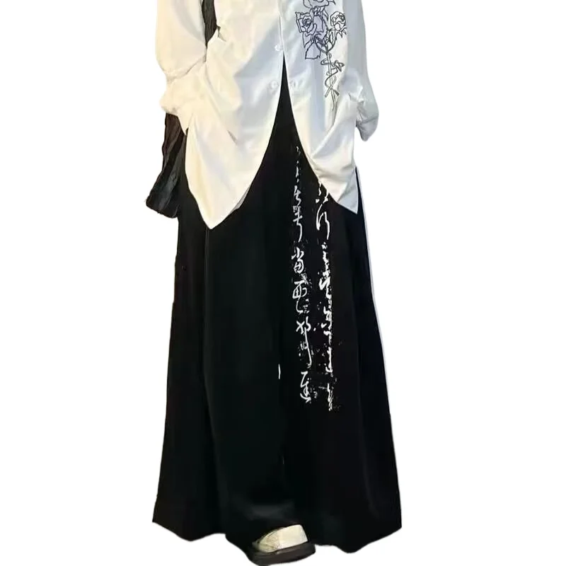 

Chinese Calligraphy Style Wide Leg Pants Unisex Fashion Y2K Streetwear Hip Hop Casual Trousers for Men Women Harajuku Look
