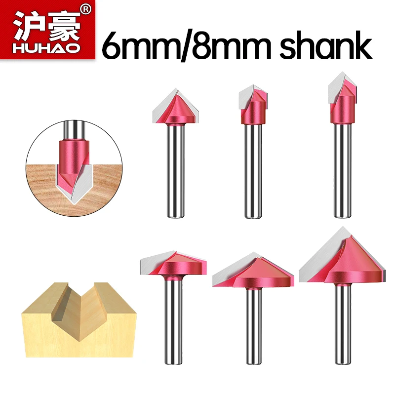 

HUHAO Wood Milling Cutter v Bit Router Wood 6mm 8mm Carbide cnc Router Bit 60 90 120 150 Degree 3D Engraver Cutter Wood End Mill