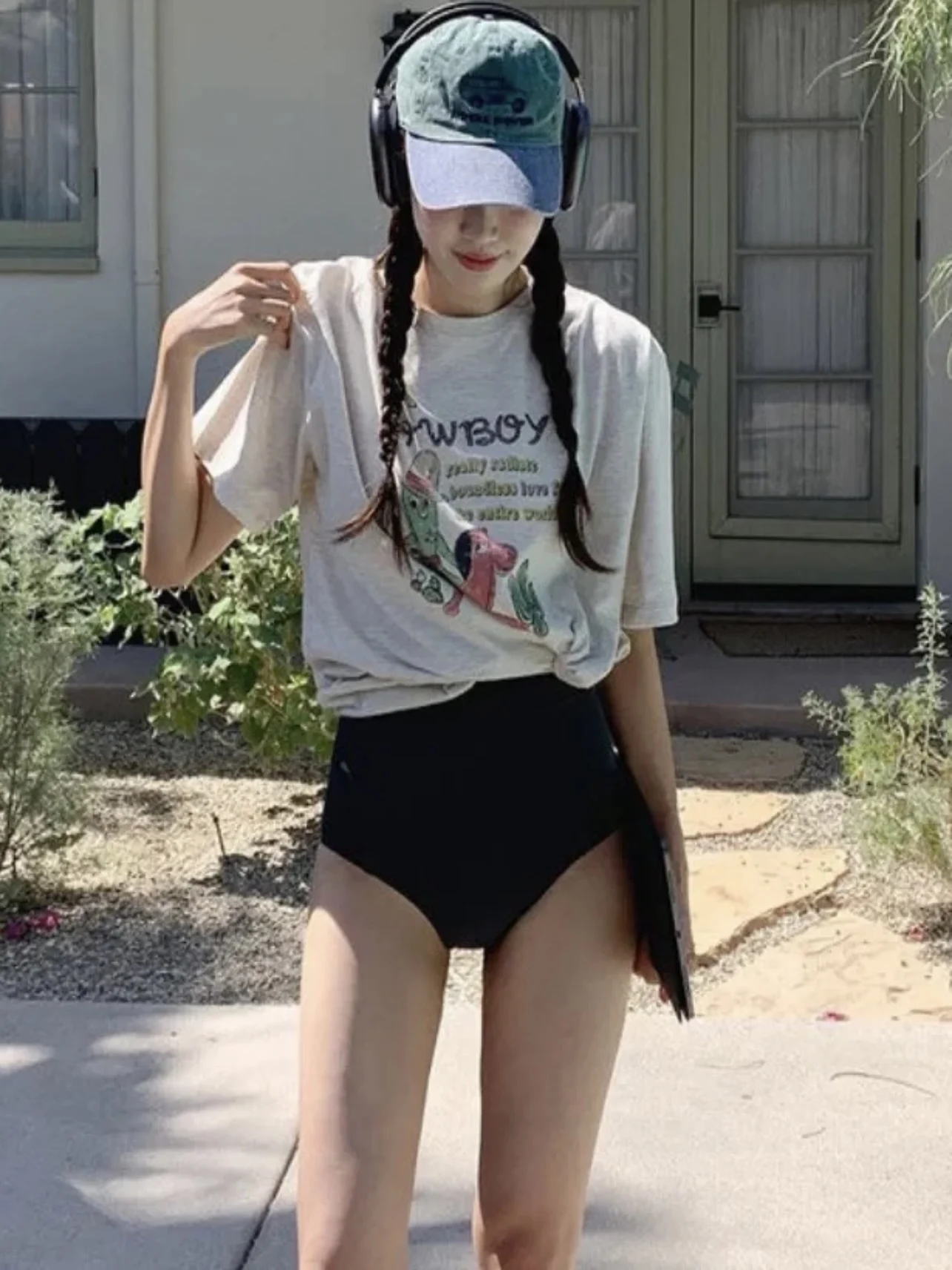 

Женская осенняя футболка Candy Miss свободного кроя с мультяшным принтом кактуса, круглый вырез, стандартная длина