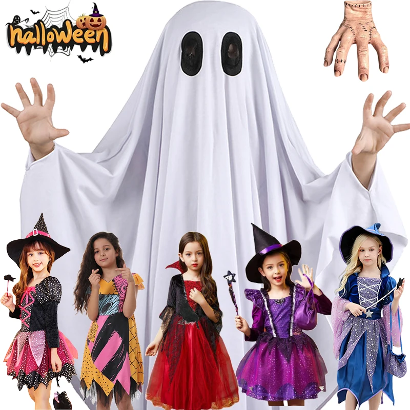 Halloween Costume Girl Witch Dress Toddler Clothes Kids Cosplay Costume Abóbora Imprimir Sem Mangas Romper Jumpsuits Party Clothing