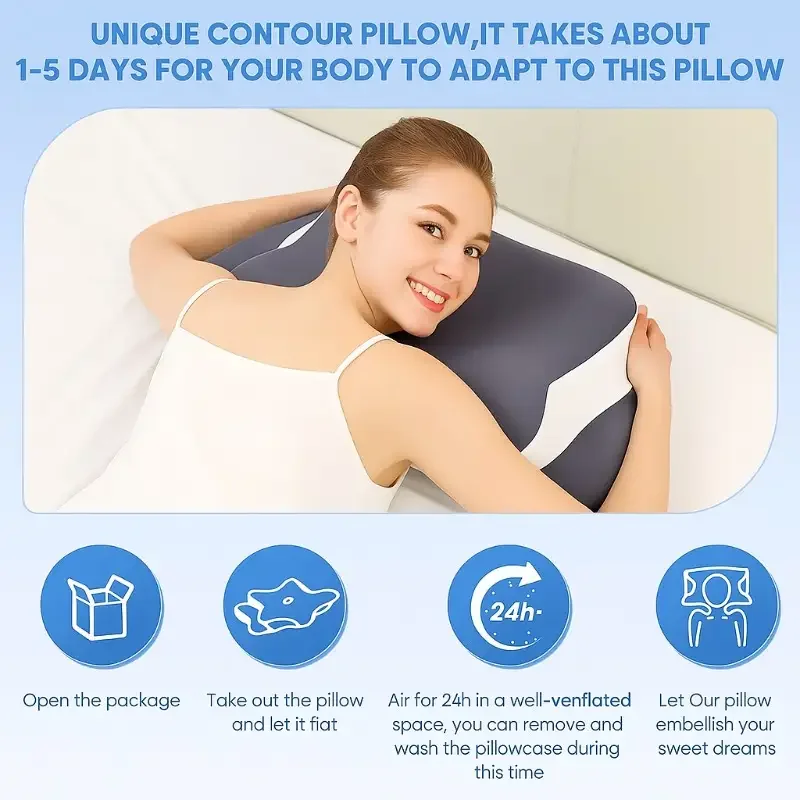 An Ergonomic Neck Pillow Featuring Slow-Recovery Support, Breathable Cool Fabric, and a Machine-Washable Cover, Suitable for Sid