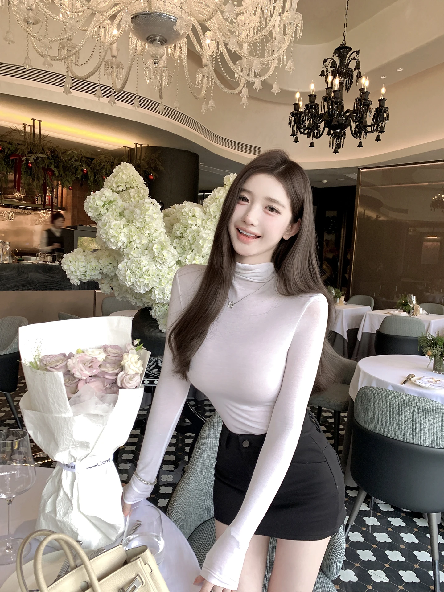 

RuoYu Korean Women's Camere Base Layer irt Q-Elastic Long Sve Slim Fit Sexy Pure Desire Woolen Knitted Sweater
