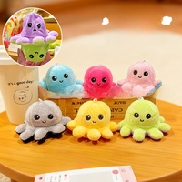 Fluffy Transforming Face Octopus Doll Double Sided Flip Bag Charm Keychain Cute Plush Toy Gift for All Ages Cartoon Series