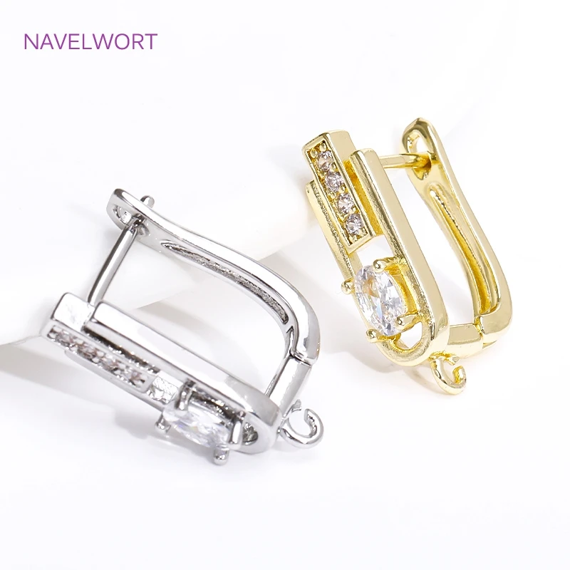 Earrings Making Supplies 18K Gold Plated Brass Inlay Zircon Earwire Earring Hooks Clasp Fasteners DIY Jewelry Making Accessories
