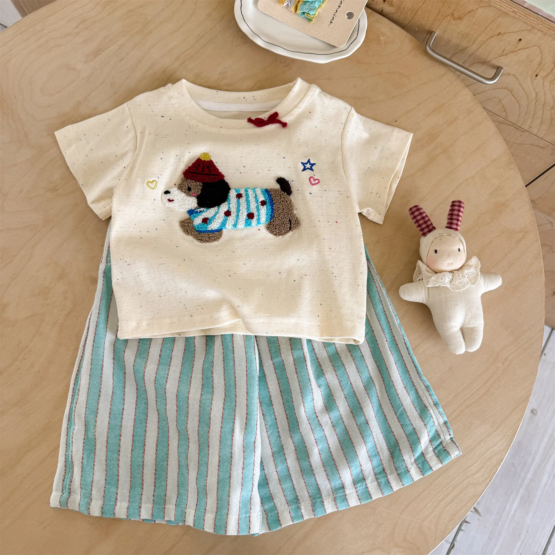2026 Fashion Girls Baby Summer Clothing Sets Cute DogTops Shirts+stiped Pants,Kids Children Birthday Casual Clothes Conjuntos 6