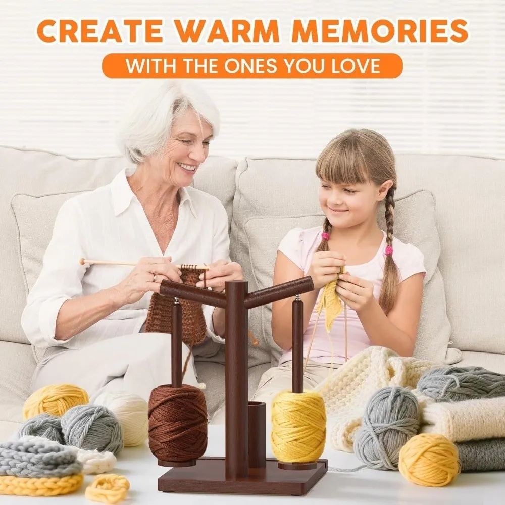 

Spinning Knitting Tools Wooden Yarn Holder Magnetic Thread Spool with 2 Axles Crochet Yarn Holder with Phone Holder