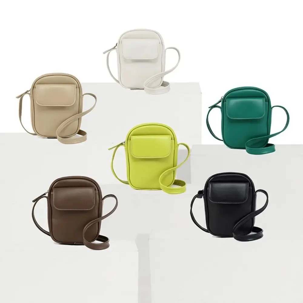 

High Quality Portable Crossbody Bag Casual PU Leather Shoulder Bag Versatile Solid Color Mobile Phone Bag