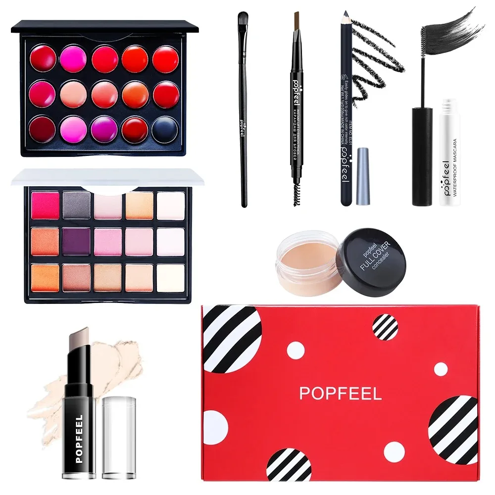 Volledige Kits Make-Up Geschenkdoos Set-Inclusief Oogschaduwpalet, Lippenstift, Lip Tint, Concealer, Foundation, Glitter Poeder