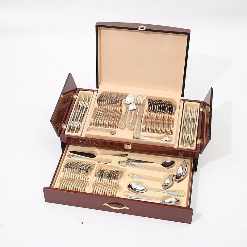 

72-piece set of western food stainless steel food gold-plated steak fork and spoon, set gift box