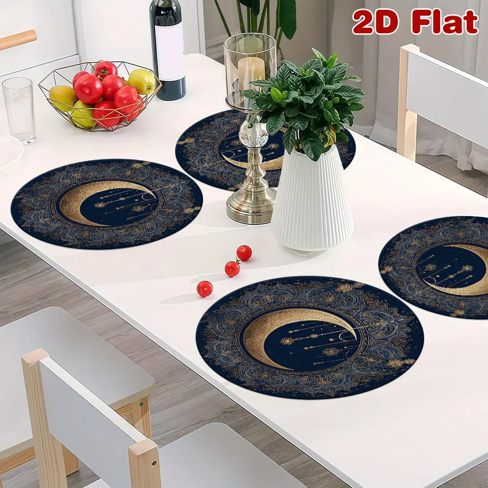 

4 шт. исламские салфетки для Рамадана и салфетки — круглые термостойкие настольные коврики, подходящие для украшения Рамадана, фитрин, сервировки стола Рамадана