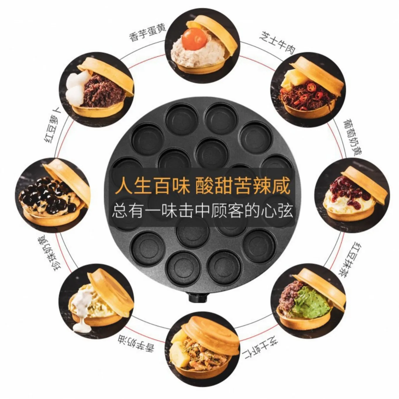 Máquina de pastel con ruedas, máquina de pastel sándwich con puesto de alta potencia, máquina transfronteriza para hamburguesas de huevos