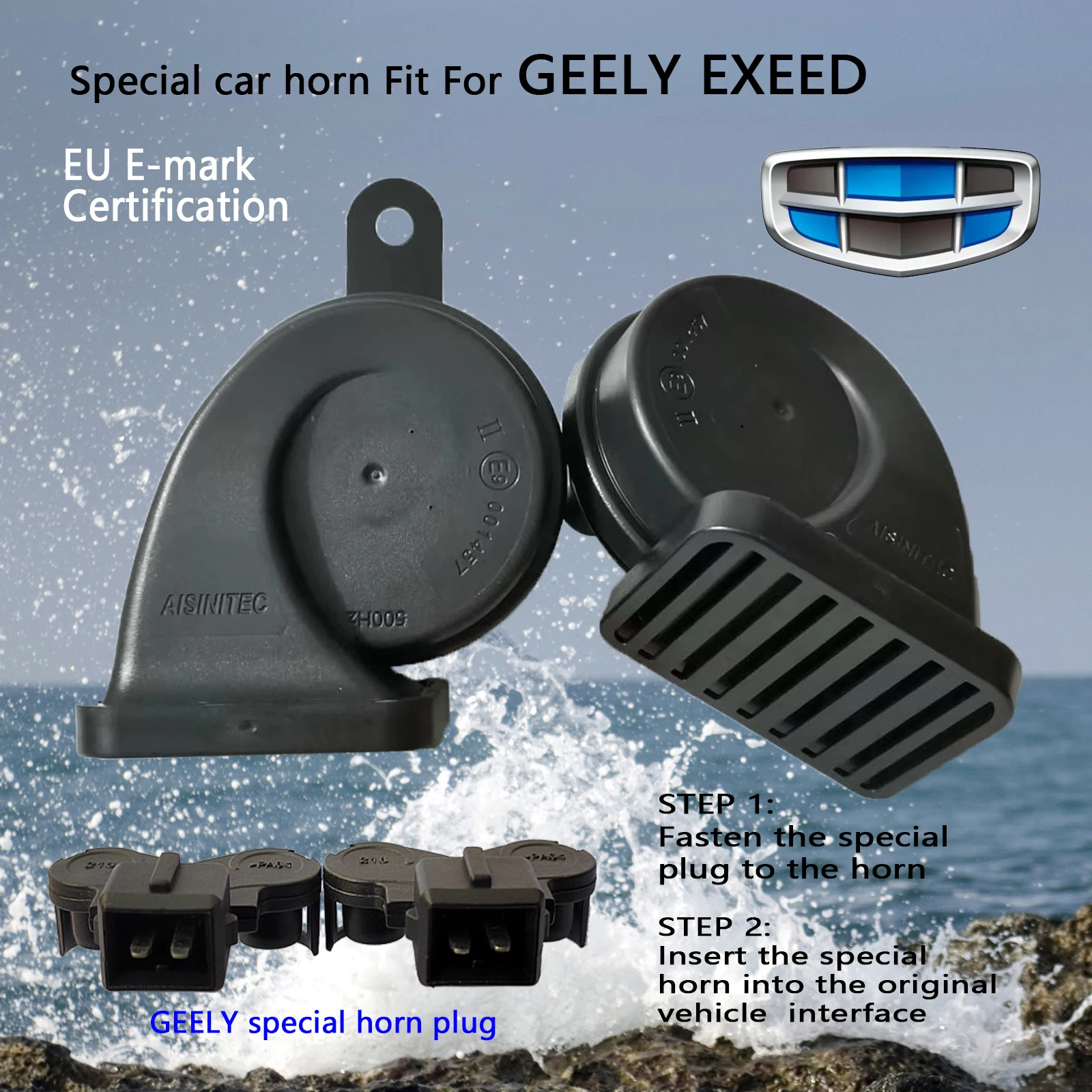 

Special Car Horn Fit For GEELY EXEED 12V Super Loud Dual Tone High/Low 510/410Hz snail horn High Quality waterproof