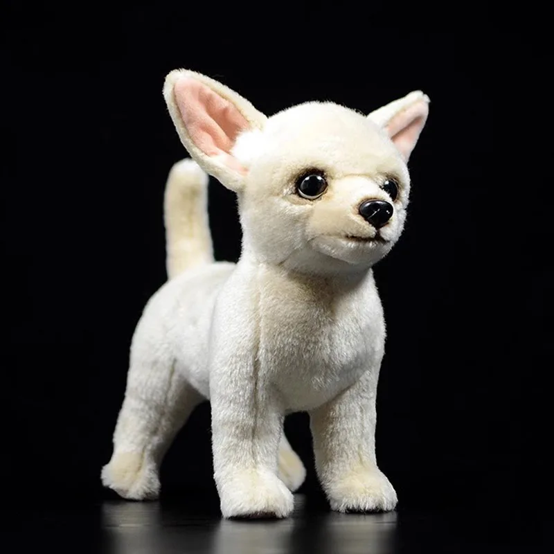 Simulated Animal Chihuahua White Dog Puppy Family Pet Model Plush Toy Stuffed Doll Dad Mom Bedtime Girl Boy Friend Birthday Gift