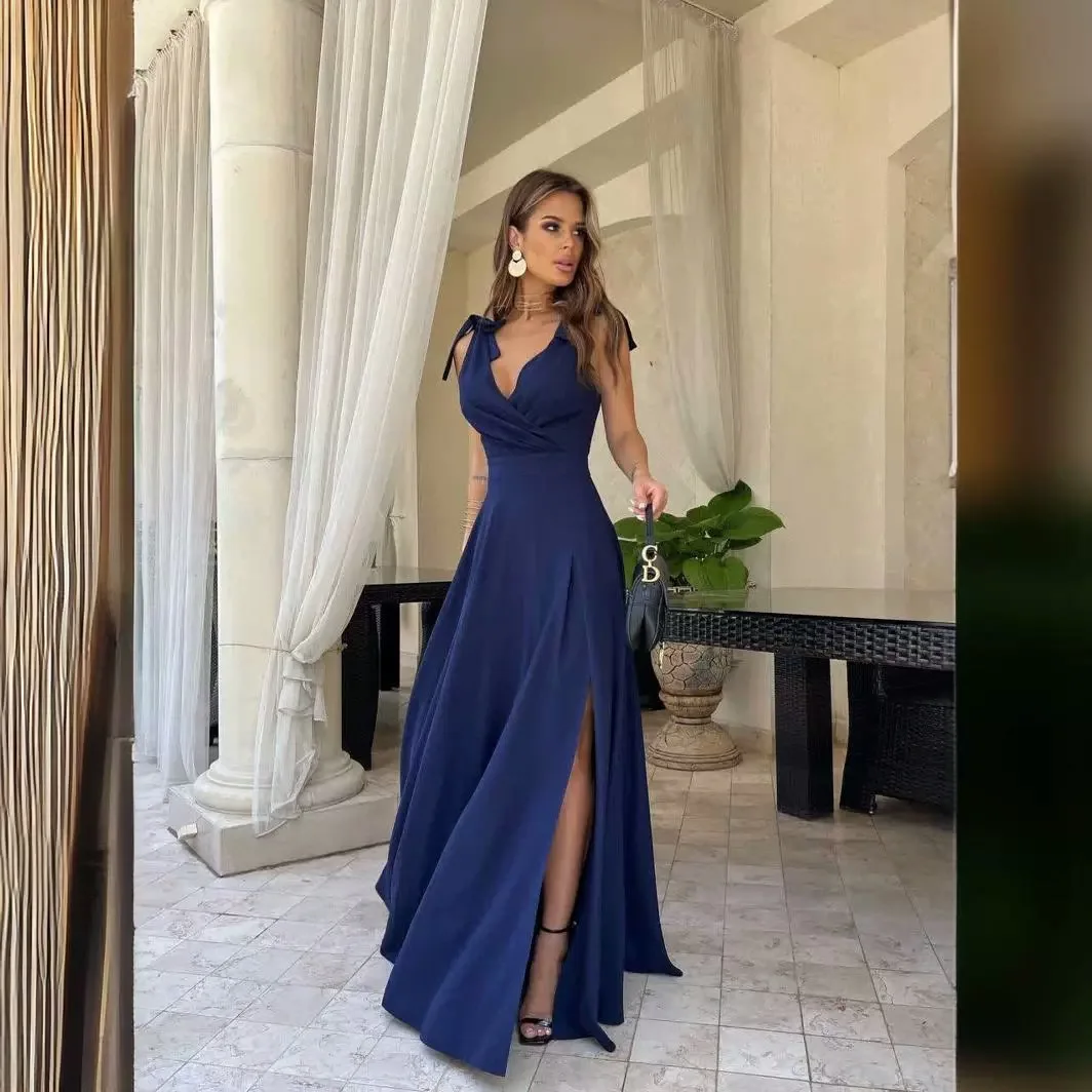 Spring Summer Elegant Women\'s Casual Dress 2024 New Fashion Evening Party Sexy V-neck Long Off Shoulder Women\'s Prom Dresses
