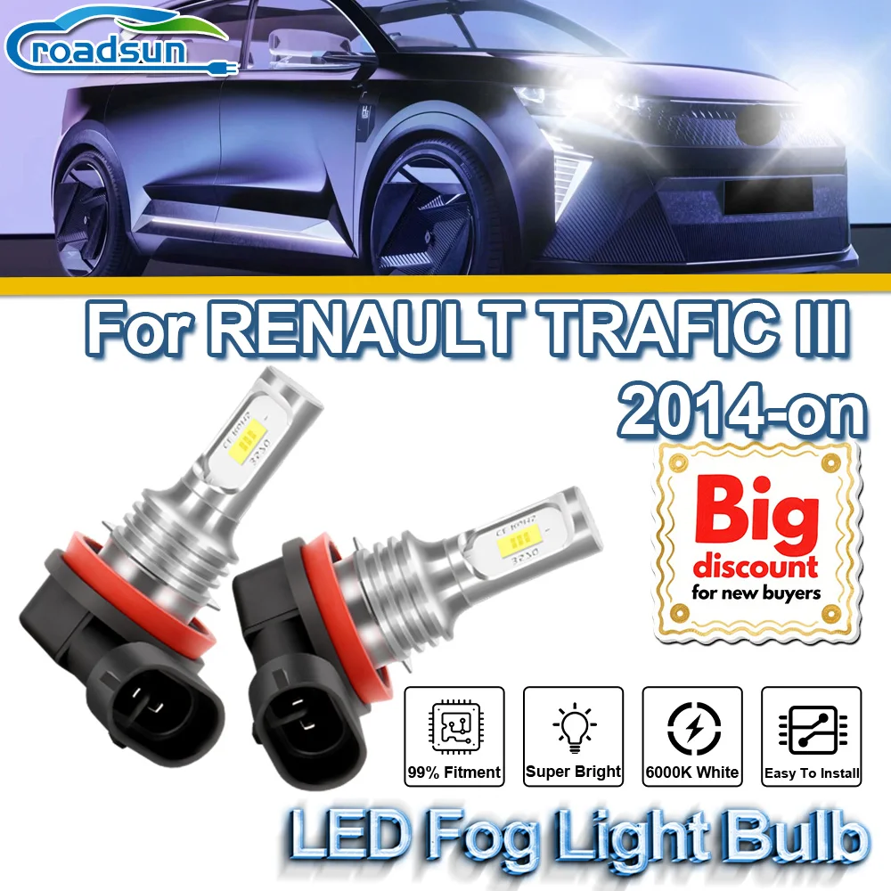 

ROADSUN для RENAULT TRAFIC III 2014 2015 2016 2017 2018 2019 2020 2021 2022 2023-на Canbus светодиодные противотуманные фары ампулы противотуманных фар