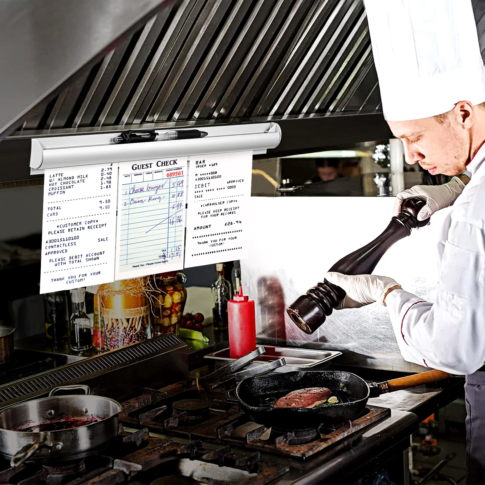 

2pcs Restaurant Takeaway Order Holder Aluminum Alloy Wall Mounted Slide Check Rack For Efficient Order Management Ticket Holder