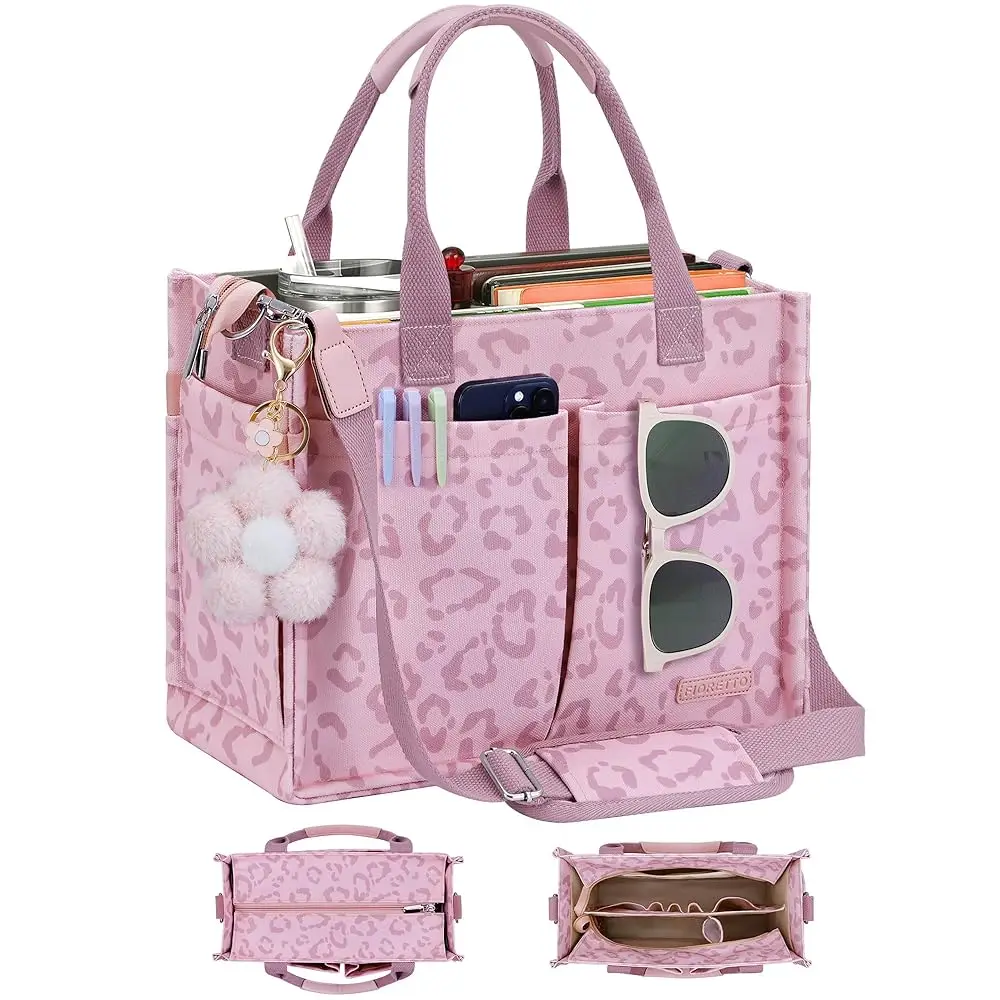 

Womens Canvas Tote Bag Purse with Individual Compartment, Zipper Top, Reinforced Bottom & Luggage Sleeve