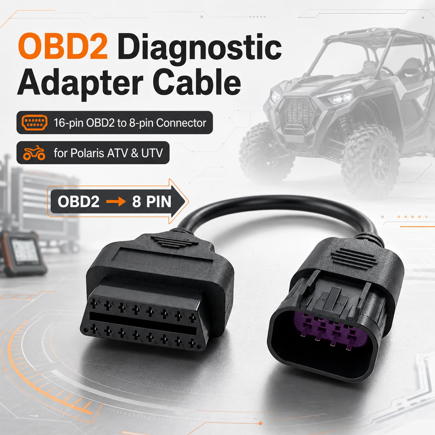 8-Pin OBD2 Diagnostic Adapter for Polaris RZR Sportsman Slingshot ATV UTV–CAN Bus Scanner Connector Works with ELM327 Bluetooth