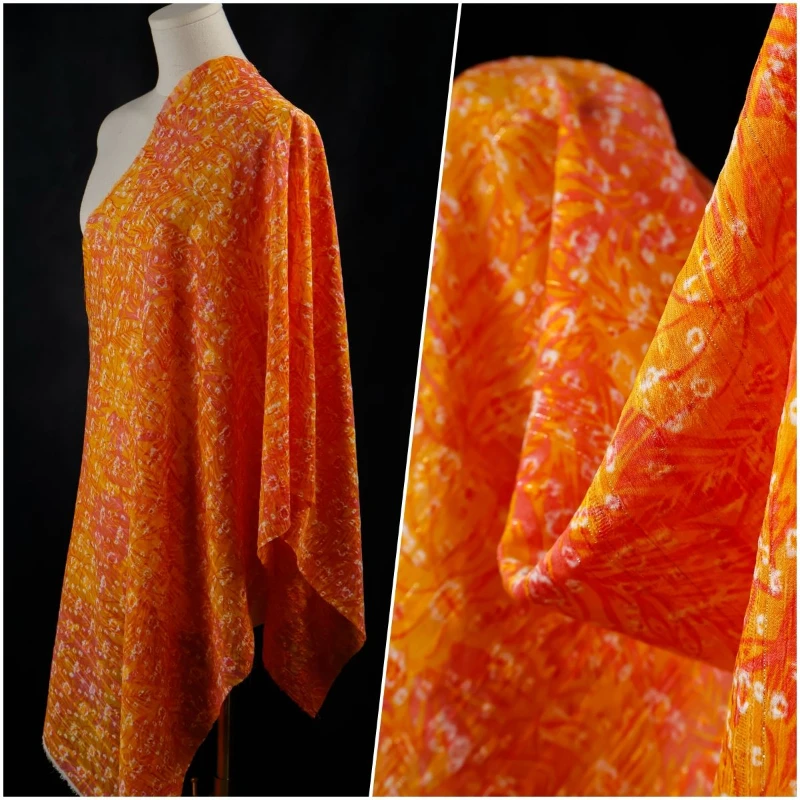 

Fabric Micro Transparent Hanging Orange Contrasting Printed Jacquard Silver Silk Striped Chiffon Fabric Hanfu Skirt Fabric