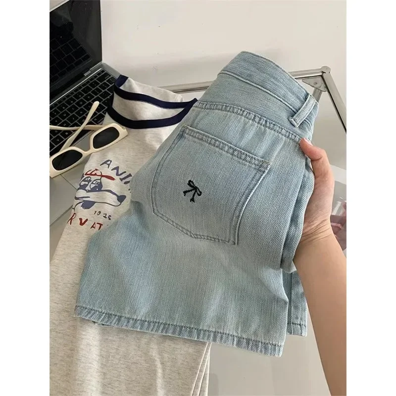 

2025 High Waist Butterfly Embroidery Plus Size Jeans Shorts for Women y2k pants low rise jeans
