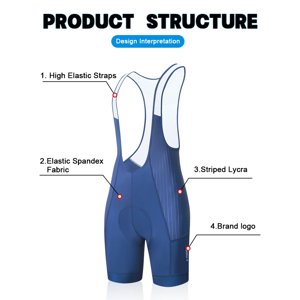 X-TIGER Blue Pro Men\'s Cycling Bib Shorts Bretelle Cyclist MTB Road Tights Bicycle Clothing ST-MULTI Cushion For 7 Hours Riding