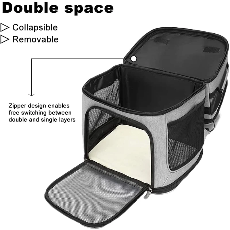 Double Layer Cat Carrier Backpack Removable Cat Bag for 2 Cats Collapsible Pet Carrier for Small Medium Cats Dogs Puppies of 7kg