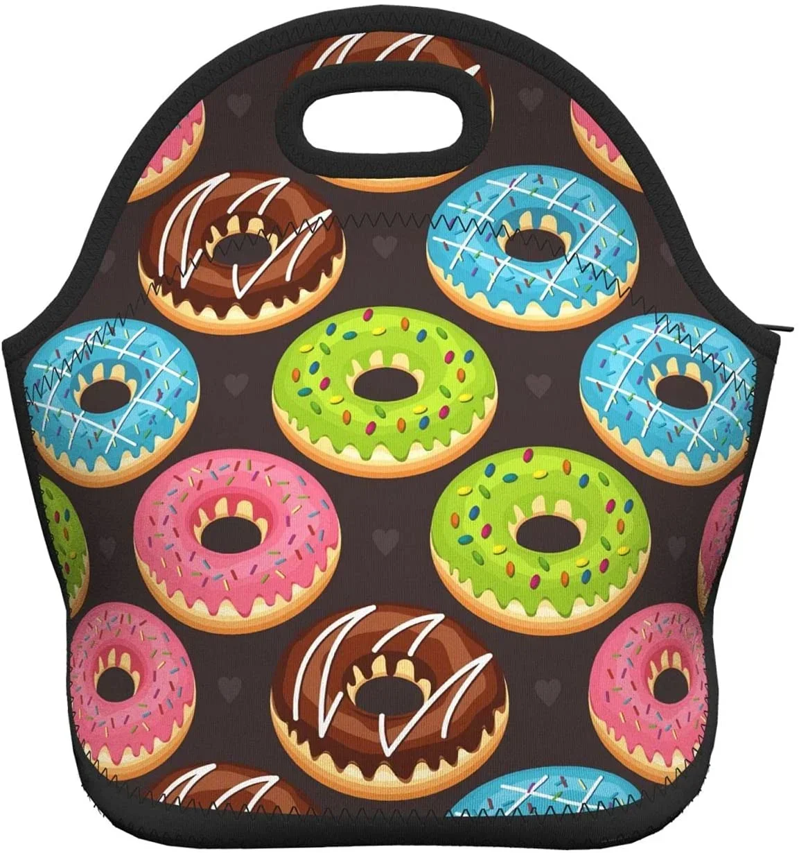 Donuts Neoprene Lunch Bag Boxs,Durable Thermal Tote  Organizer Cooler Bento s Lunchbox Handbag