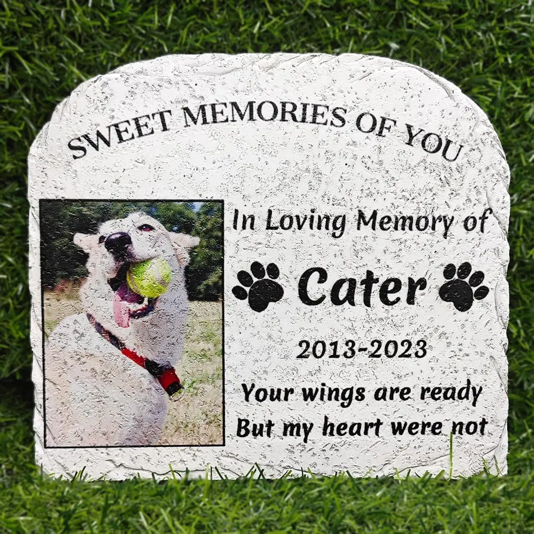 Personalized Pet Memorial Stones, Custom Cat/Dog Memorial Garden Stone with Photo, Lost Pet Sympathy Gifts for Someone (A)