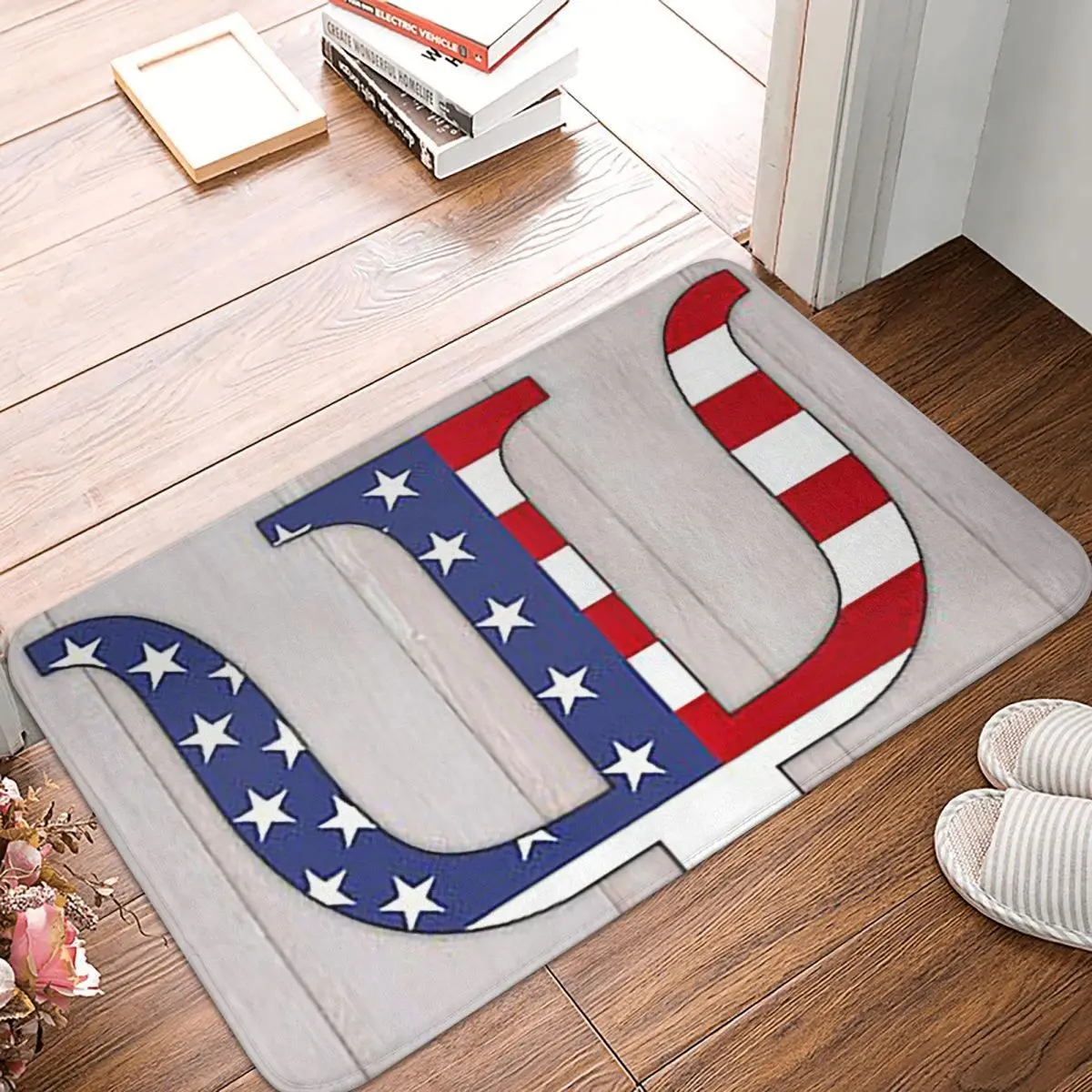 Patriotic School Psychology Psi Symbol With US Flag Anti-slip Doormat Floor Mat Carpet Rug for Kitchen Entrance Home Footpad Mat