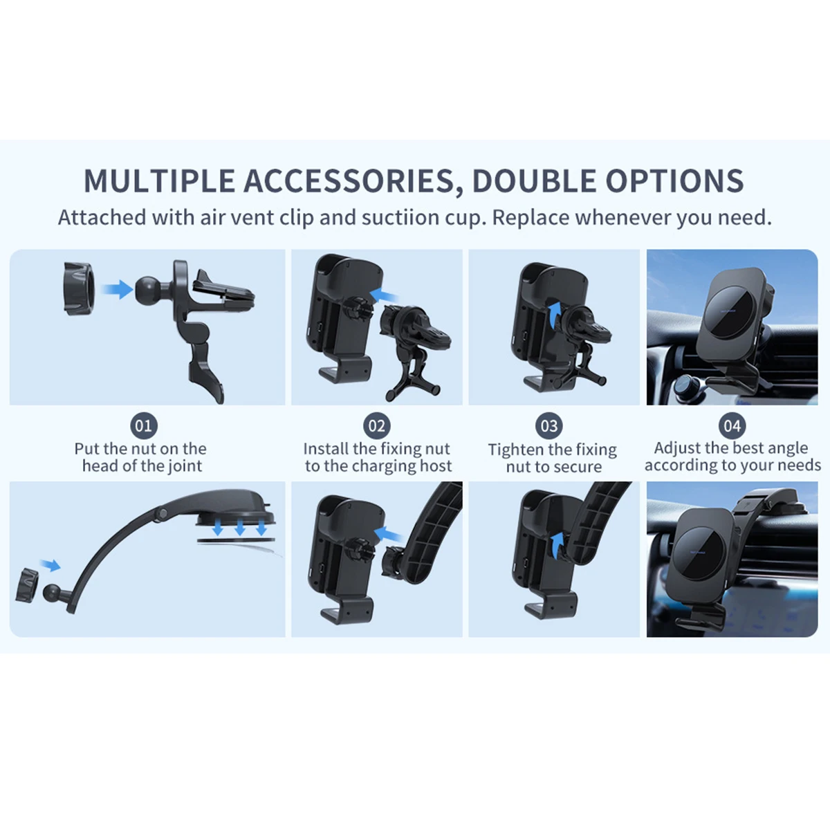 Supporto per telefono magnetico 3 in 1 per auto, ricarica wireless, per iPhone Airpods Apple Watch con braccio lungo flessibile resistente per presa d'aria