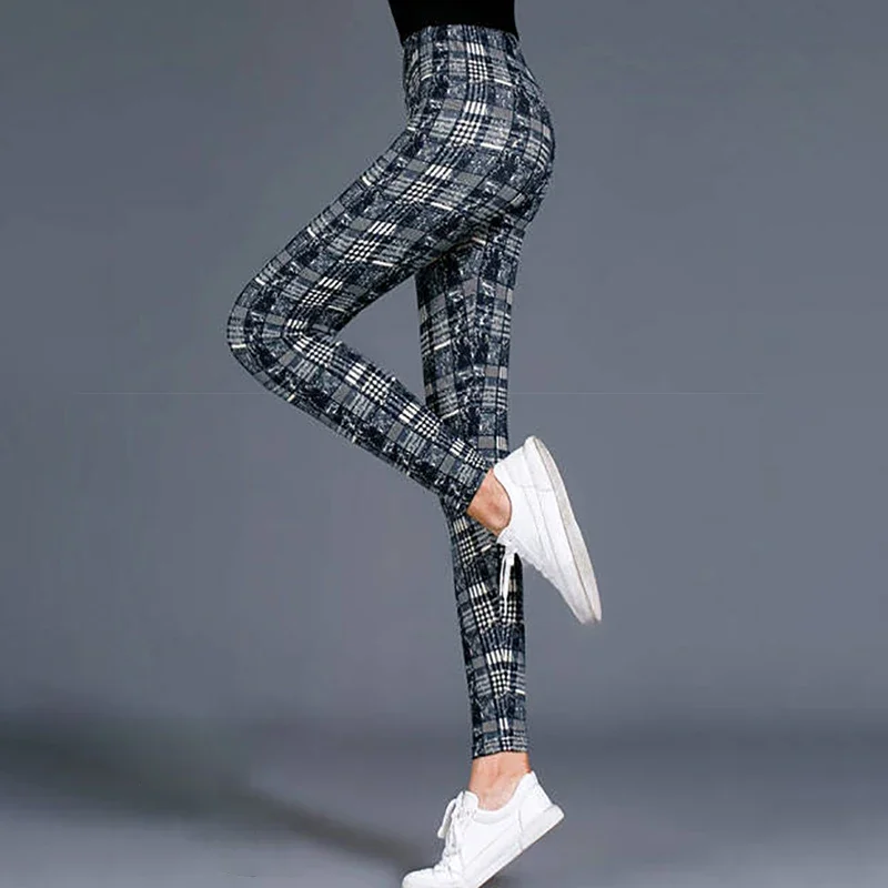 Slim Pants Yoga Leggings Gym Sports Trousers Fitness Leggings Women Print Plaid Leggings Lady Sexy Slim Pencil Pants