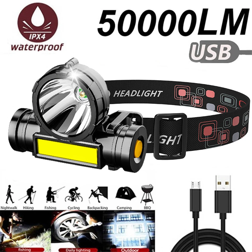 

Mini LED Headlamp Powerful Super Bright Flashlight USB Rechargeable Sensor Head Lamp Waterproof Camping Fishing Head Light 헤드랜