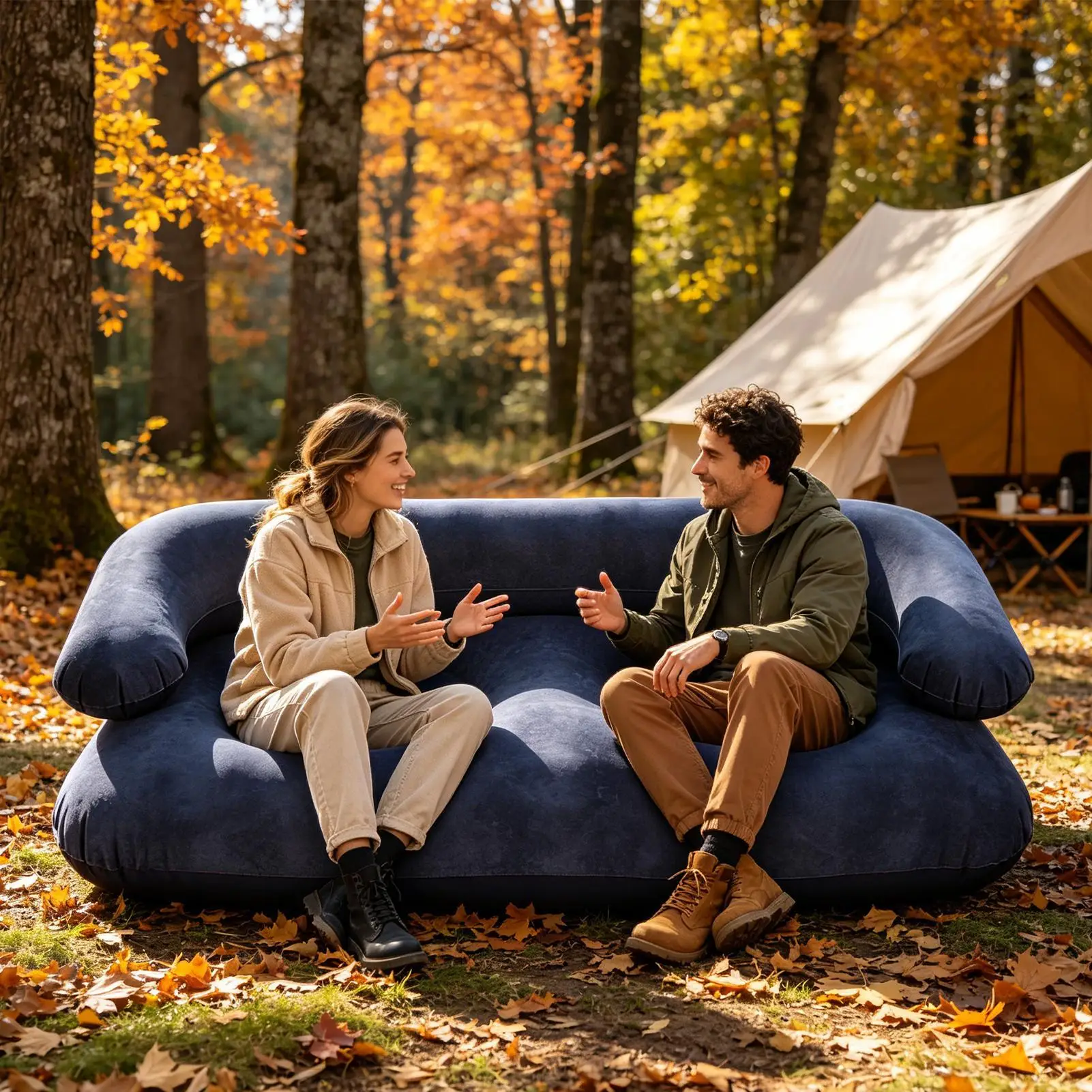 Double Inflatable Air Sofa Two-Seater Lazy Couch Heavy Duty Leak Proof Inflatable Lounge Furniture Indoor Outdoor Camping view 4