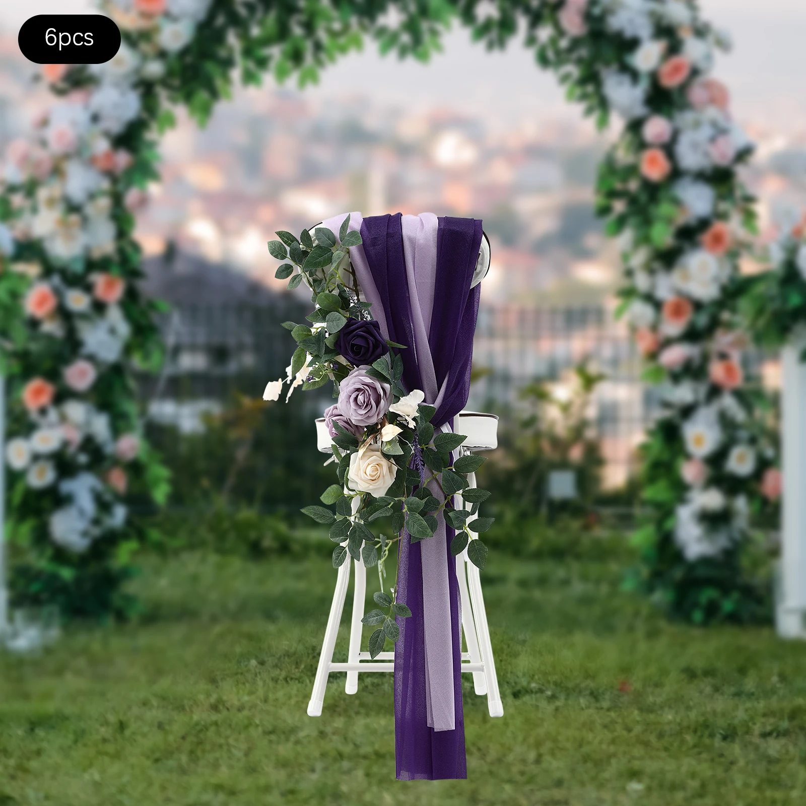 

6PCS Wedding Chair Decorations, Artificial Flower with Fabric