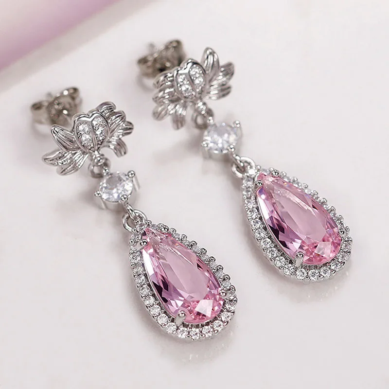 Exquisite Luxury Colorful Crystal Woman Earrings Bridal Engagement Reception Wedding Anniversary Jewelry Gift