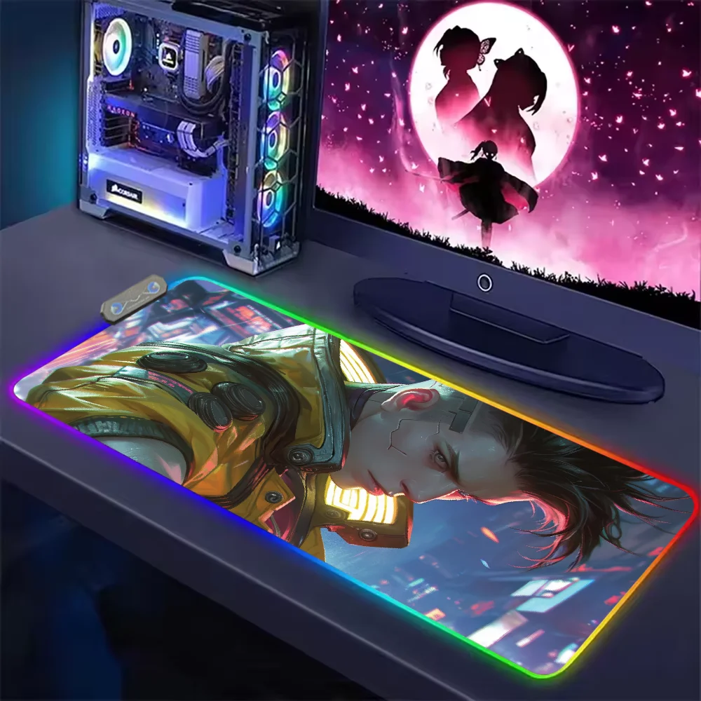 C-Cyberpunk E-EdgerunnersS Large RGB PC Gamer Mouse Mat Gaming Keyboard Desk Color LED Light Backlit Mousepad