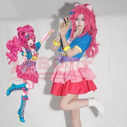 6PCS Little Pony Pinkie Pie Cosplay Costume Fashion Uniform Suit Outfit Halloween Christmas Party Lovely Princess Skirt Headwear
