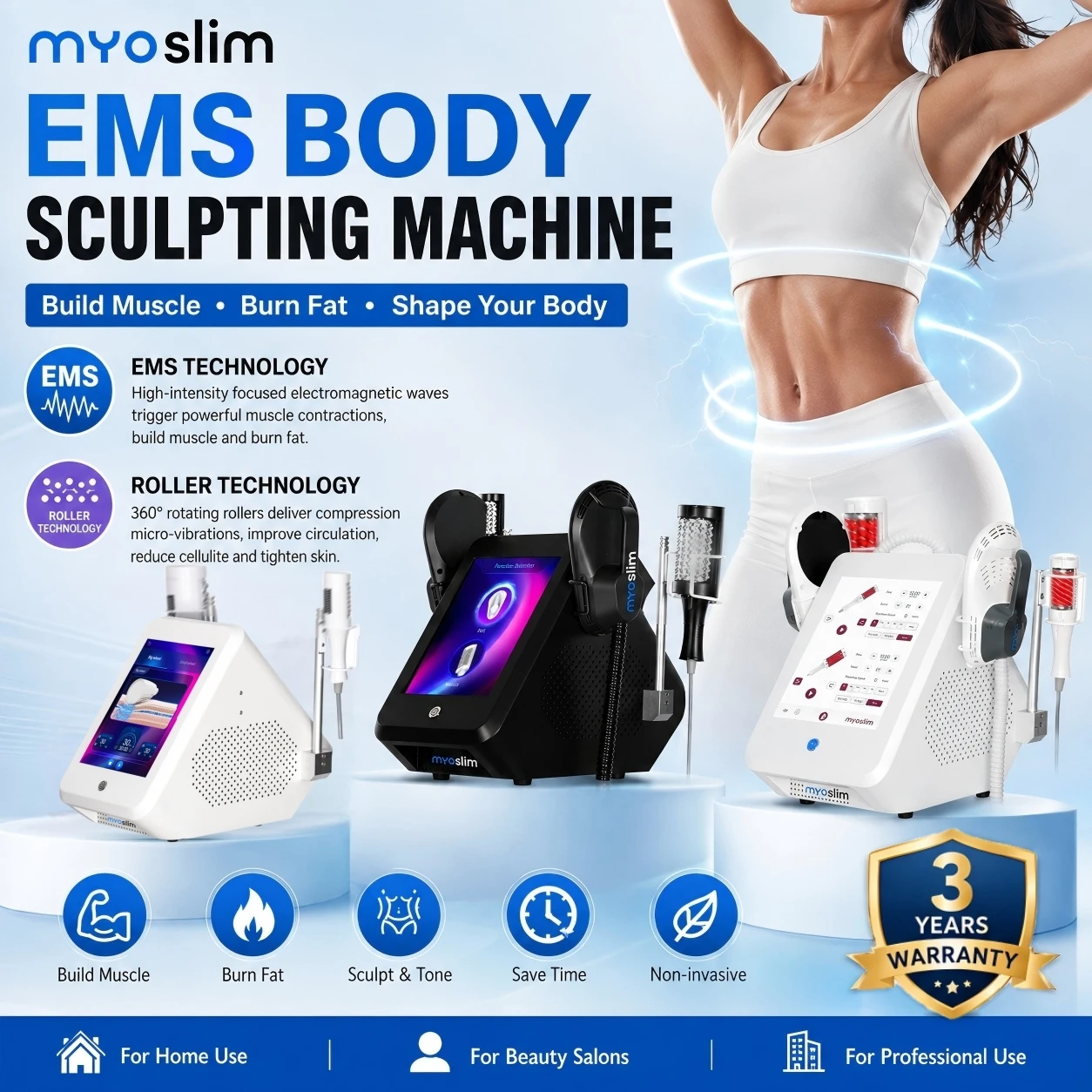 2 in 1 EMS Body Sculpting Machine Magnetic Muscle Stimulator Inner Ball Roller Cellulite Removal Slimming Massager