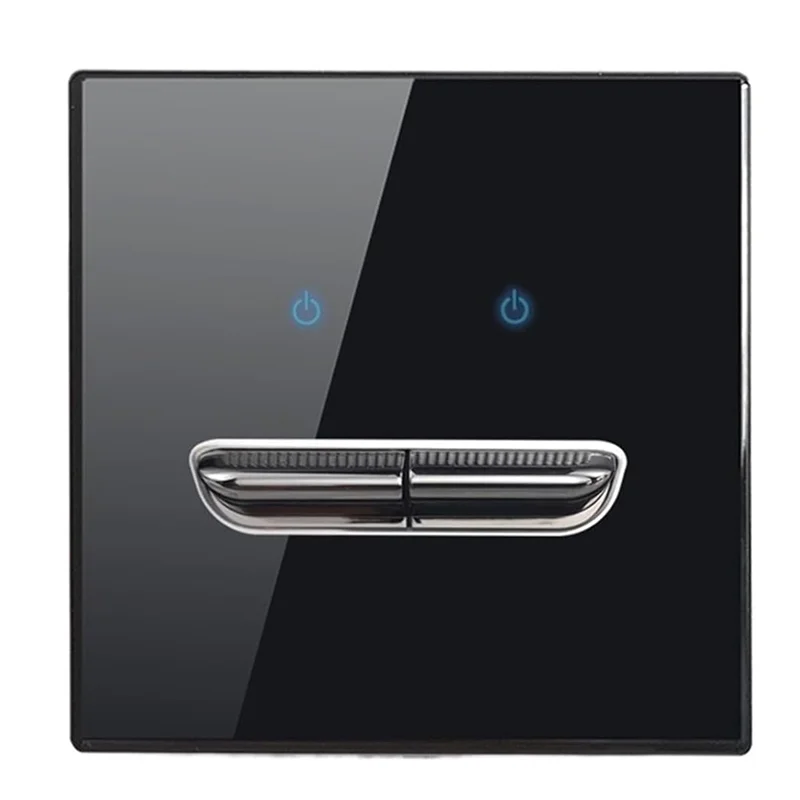 A69eblue LED Night Light Wall Light Switch 2 Gang Tempered Glass Panel Pass Through Black