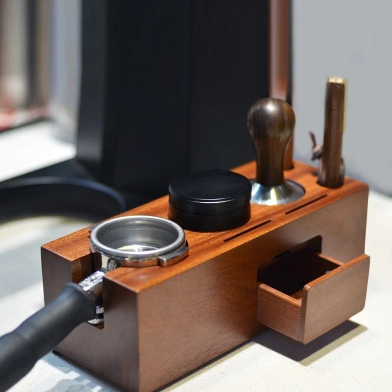 Solid Wood Coffee Tamper Station Portafilter Holder Storage Rack for Coffee Distribution & Tamping Tools