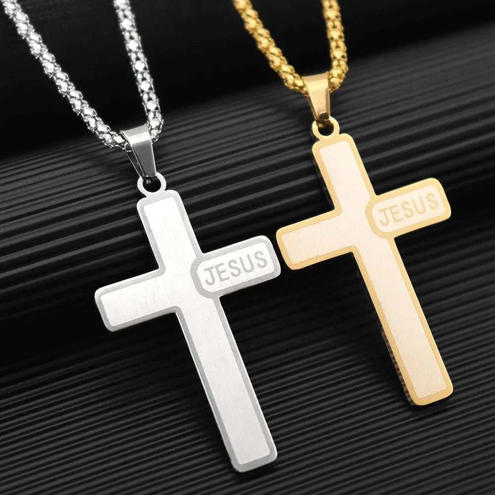 

Trend Stainless Steel Jesus Cross Pendant Charm Men's Necklace Fashion Hip Hop Punk Jewelry Accessorie Rock Party Gift Wholesale