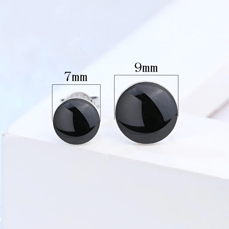 Minimalist Simple Round Black Stud Earrings For Women Men Copper Epoxy Tiny Ear Nail Stud Piercing Earring Accessories 7mm / 9mm