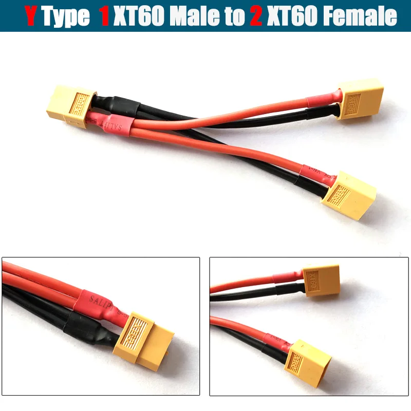 XT60 Parallel Battery Connector Male/Female Cable Dual Extension Y Splitter/ 3-Way 14AWG Silicone Wire for RC Battery Motor