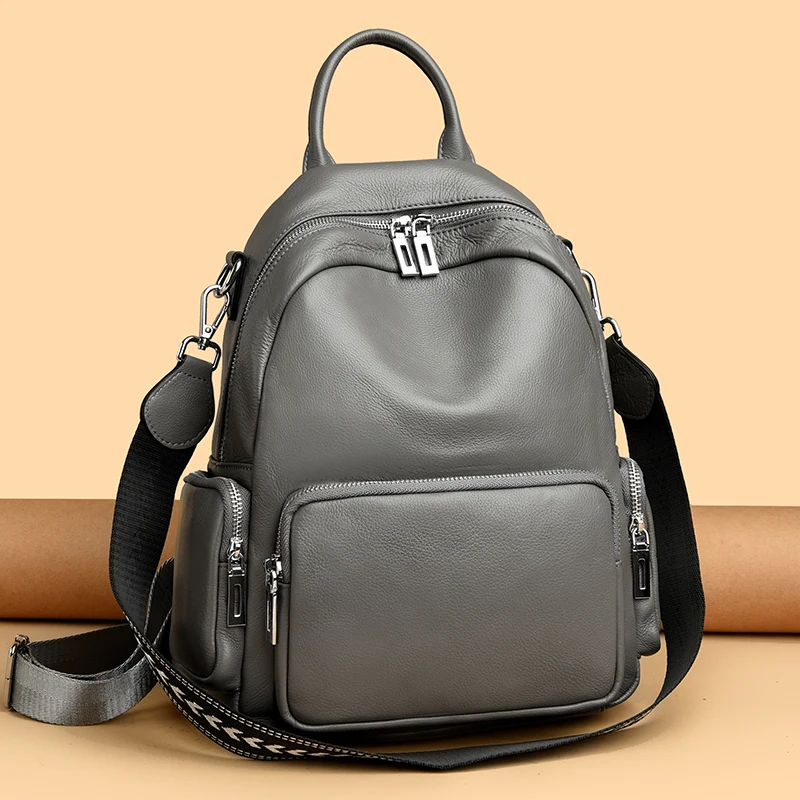 

Luxury Cowhide 100% Genuine Leather Women Backpacks Vintage Travel Bags Notebook Schoolbag for Girls Daily Knapsack Sac A Main