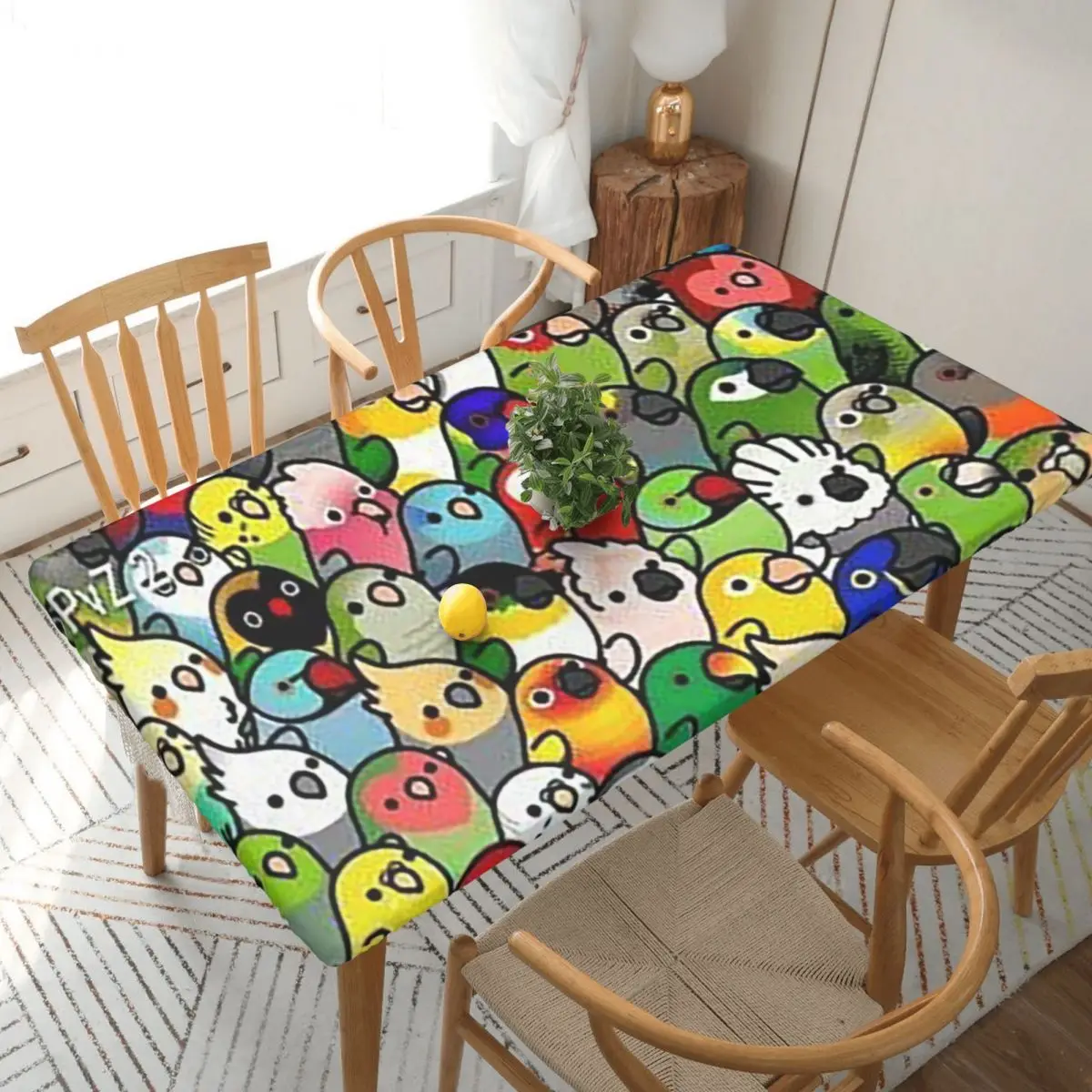 Birds Cockatiel Budgie Parrot Customized Rectangular Tablecloth Oilproof Table Cover for Festival Party Decorations Table Cloth