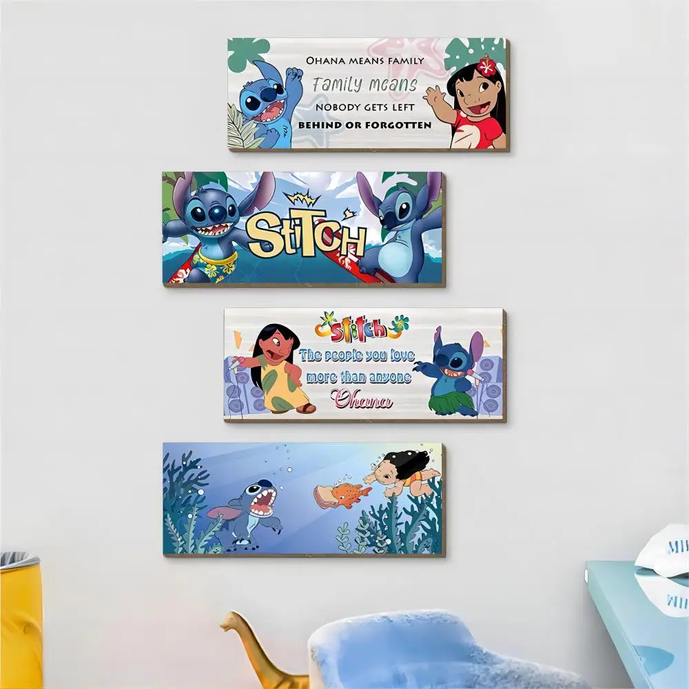 MINISO Cartoon Lilo&Stitch Wooden Children's Room Kindergarten Wall Decoration Hanging Movie Poster Mural Still Life Painting